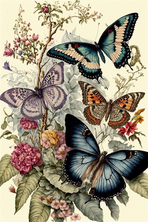 Art Papillon, نباتات منزلية, Butterfly Art Print, Botanical Wall Decor, Butterflies And Flowers, Butterfly Pictures, Paper Designs, August 9, Butterfly Wallpaper