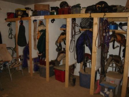 Open storage for each rider/horse White Horse Tack, Tack Closet, Equine Stables, Tack Locker, Tack Room Organization, Horse Tack Rooms, Barn Remodel, Horse Magazine, Dream Stables