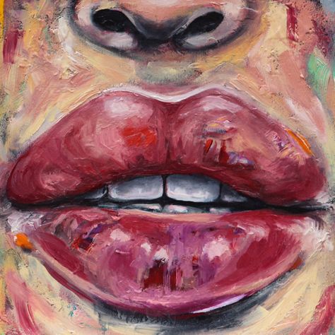 Facial Features Painting, Mouth Oil Painting, Nose Acrylic Painting, Oil Pastel Gcse Art Page, Lips Oil Pastel, Aesthetic Oil Pastel Art, Lips Oil Painting, Oil Pastel Art Portrait, Oil Pastel Portrait