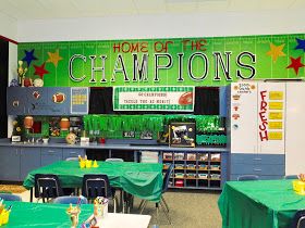 Champion Theme Classroom, Team Classroom Theme, Football Room Transformation, Sports Theme Classroom Decorations, School Sports Theme, Minion Classroom, School Year Themes, Sports Classroom, Stars Classroom