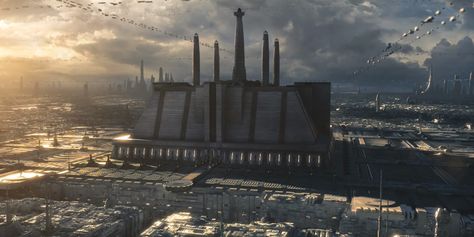 The Architecture of Star Wars: 7 Iconic Structures, Jedi Temple, Star Wars Planets, Star Wars 7, Star Wars The Old, Star Wars Concept Art, Star Wars Tattoo, Star Wars Rpg, The Old Republic, Galactic Empire