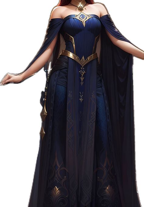 Blue And Gold Fantasy Dress, Harem Outfits Women, Fantasy Inspired Dress, Fantasy Sorceress Outfit, Dark Blue Fantasy Dress, High Fantasy Outfits, Navy Blue And Gold Outfit, Autumn Court Dress, Blue Fantasy Outfit