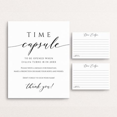 First Birthday Time Capsule, Modern Time Capsule Sign And Cards, Minimalist Baby Shower Time Capsule Template, Baby Wishes, Templett, C82 by TheSunshineGarden on Etsy First Birthday Time Capsule, First Birthday Wishes, Birthday Time Capsule, Baby Wishes, Classic Fonts, Minimalist Baby, Birthday Wishes Cards, Beautiful Calligraphy, Shower Time