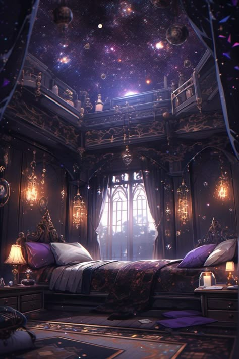 Purple Ceiling, Magical Bedroom, Castle Rooms, Castle Bedroom, Whimsical Bedroom, Fantasy Bedroom, Purple Bedrooms, Fantasy Rooms, Purple Bedroom