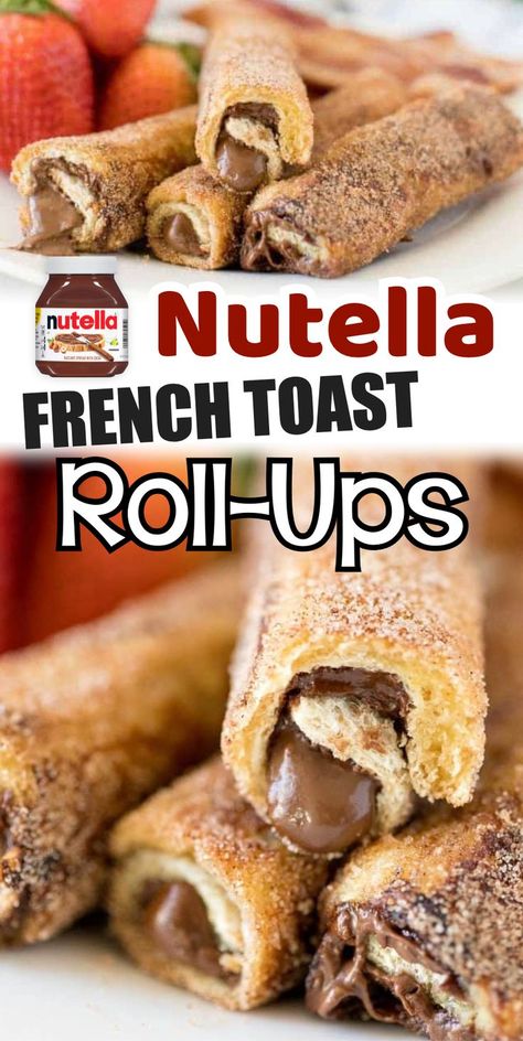 These Nutella French Toast Roll-Ups are quick and easy to make and a fun, finger-friendly treat for breakfast or brunch. Super fun to make with the kiddos on a Sunday morning! I make these for special occasions like birthdays, first day of school, sleepovers, etc. They are filled with Nutella and rolled in cinnamon sugar – does it get any better than this? So yummy! Kid Friendly Healthy Breakfast, Kids Birthday Breakfast, Fun Kid Breakfast, Easy Kids Breakfast, Kid Friendly Breakfasts, French Toast Roll Ups, Nutella French Toast, French Toast Rolls, Fun Breakfast