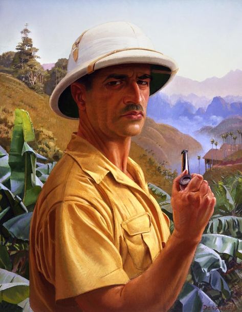 Settling in Shreveport after World War II, French artist Jean Despujols is best known for his paintings of Indochina and World War I. French Indochina, Pith Helmet, Art Deco Paintings, Louisiana Art, Safari Shirt, Magic Realism, Roaring Twenties, Art Masters, Colonial Style