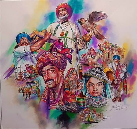 An iconic painting titled "Unity in Diversity" by veteran painter of Pakistan Mr. Aftab Zafar, who is a master in creating watercolor thematic paintings Diversity In India Drawing, Indian Festivals Painting, National Integration Posters, Poster On Unity In Diversity, Unity Art Drawings, Unity In Diversity Painting Ideas, Unity Poster Ideas, Unity In Diversity Poster India, Unity In Diversity Illustration