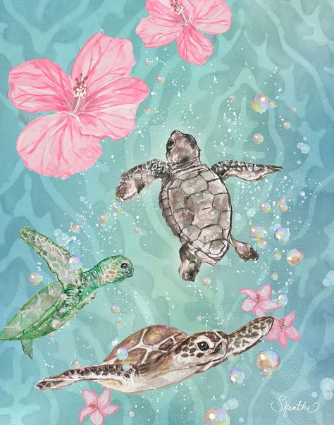 Plakat Design Inspiration, Sea Turtle Wall Art, Beach Wall Collage, Filmy Vintage, Turtle Wall Art, Cute Summer Wallpapers, Wallpaper Iphone Summer, Turtle Art, Preppy Wallpaper