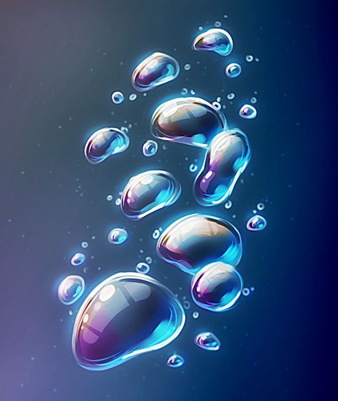 . How To Draw Bubbles Digital, How To Draw Water Bubbles, Bubble Drawing Reference, Bubble Tutorial Drawing, Water Bubbles Painting, Bubble Drawing Tutorials, How To Draw Water Digital, Water Effect Drawing, How To Draw Liquid