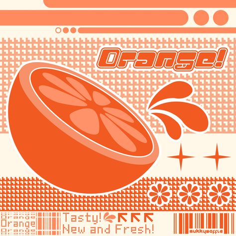 Fruity! Series of Designs from my MonthSets. Prints can be purchased on my INPRNT store: https://www.inprnt.com/gallery/mukkysworld/ Cyberpunk Icons, Y2k Institute, Japan Pop Art, Y2k Art Style, Y2k Aesthetic Institute, Orange Y2k, Ig Tone, Corporate Logo Design, Y2k Art