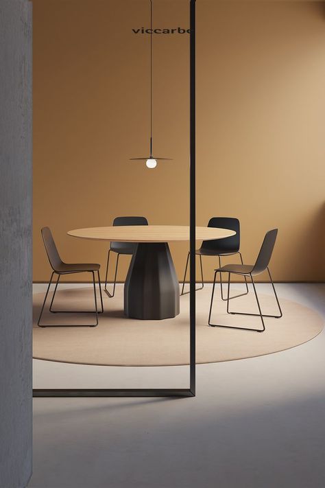 Designed by Patricia Urquiola, Burin table’s silhouette plays tribute to the traditional wood carving tools. With Burin table you can combine different finishes, heights and dimensions for the base and tabletop, adapting to the aesthetic requirements of each space. Black Round Dining Table, Side Table Design, Patricia Urquiola, Meeting Table, Workplace Design, Elegant Furniture, Office Decoration, Office Interior Design, Commercial Design