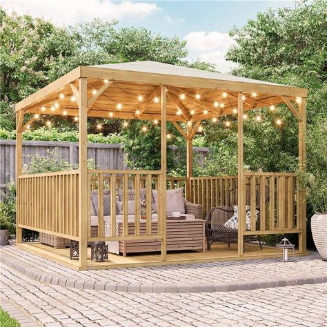 Garden Shade Ideas, Shady Backyard, Gazebo Bar, Wooden Garden Gazebo, Rustic Trellis, Diy Patio Cover, Garden Shade, Shade Ideas, Wooden Canopy