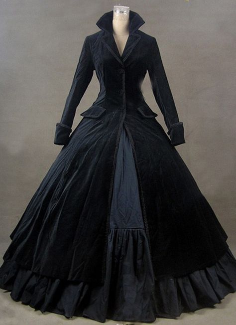 Winter Black Gothic Victorian Edwardian Dress Medieval Historical Manor Mistress Costume Carnivale Theatre Performance Gown     Condition: Brand New   Color: amp;nbsp; As Picture   Material: Cotton   Silhouette: Ball Gown   Sleeve Length: Long Sleeve   Dresses Length:Floor-Length   Neckline: V-Neck   Style: Vintage   Includes: Dress Vintage Winter Outfit, Vintage Winter Outfits, Vintage Cocktail Dresses, Dress Coat Outfit, Gothic Victorian Dresses, Dress Medieval, Vintage Dresses Online, Theatre Performance, Vintage Velvet Dress