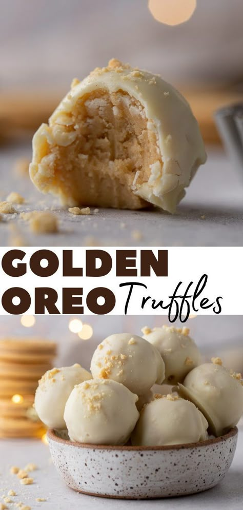 Golden Oreo Balls, Golden Oreo Recipes, Crumbl Recipes, Christmas No Bake, Oreo Cookie Truffles, Oreo Cookie Balls Recipe, Truffle Recipe Christmas, Cookie Balls Recipe, Oreo Balls Recipe