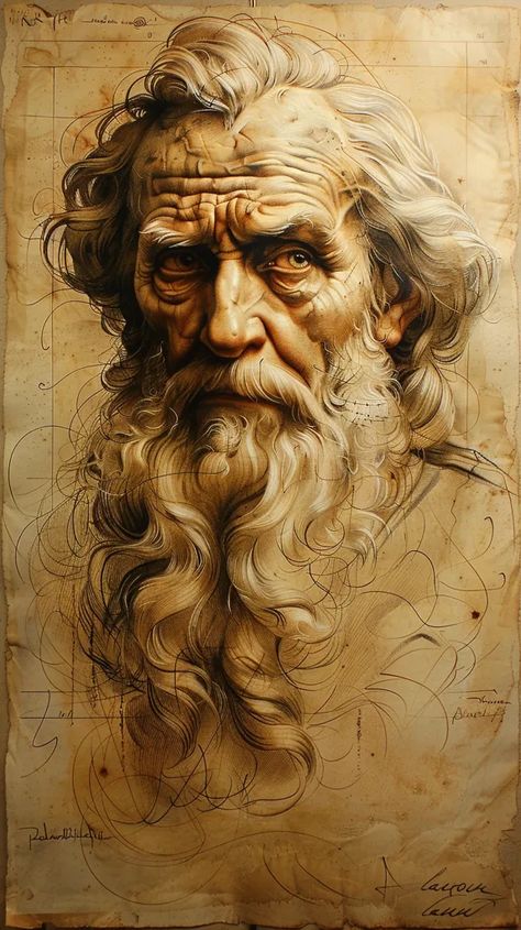 The image is a portrait of an old man with a long white beard. He has a wrinkled face and his eyes are looking down ->> more details in ai-img-gen.com Old Faces Photography, Guy Art Reference, Beard Drawing, Native American Photos, Old Faces, Light Brown Color, Bearded Man, Male Makeup, Face Wrinkles