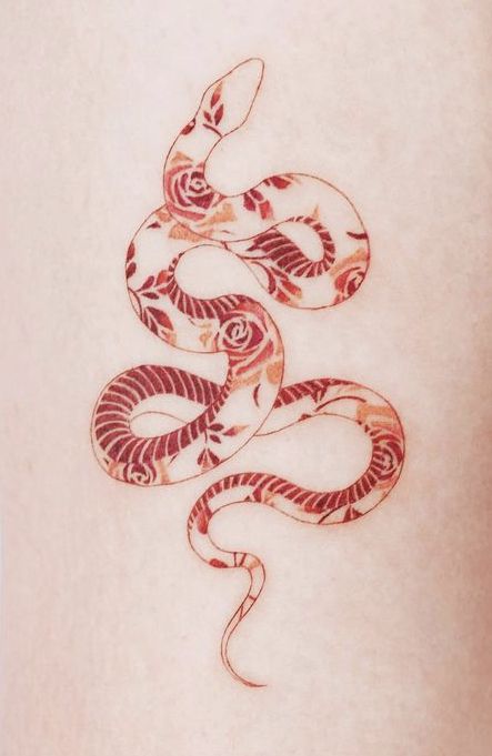 Red Ink Tattoos Snake, Phoenix Snake Tattoo, Watercolour Snake Tattoo, Red Snake Tattoos For Women, Red Leo Tattoo, Fire Snake Tattoo, Dragon Tattoo Sketch Simple, Red Ink Snake Tattoo, Colorful Snake Tattoo