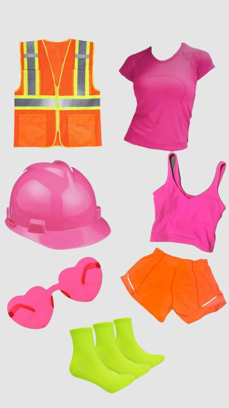 Construction Worker And Traffic Cone Costume, Duo Halloween Costumes Construction Workers, Construction Workers Halloween Costumes Preppy, Neon Construction Workers Costume, Preppy Construction Worker Costume, Pink Construction Worker Costume, Construction Worker Costume Preppy, Construction Workers Costume, Construction Workers Halloween Costumes