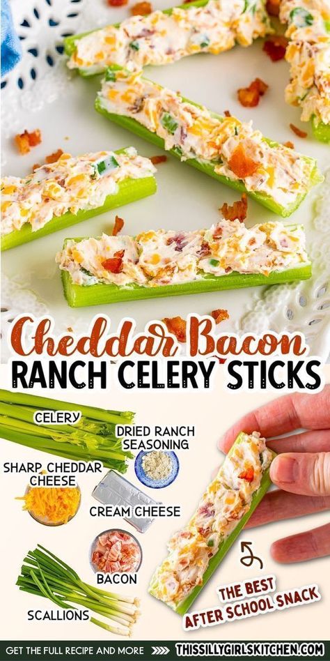 Stuffed Celery Sticks, Stuffed Celery, Celery Sticks, Appetizers Easy Finger Food, Finger Foods Easy, Quick Easy Snacks, Bacon Ranch, Easy Snack Recipes, Low Carb Snacks