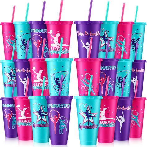 PRICES MAY VARY. Rich Variety and Abundance: our plastic reusable cups with lids and straws come in a generous pack of 24, available in 3 enchanting colors namely turquoise, rose red, and purple; Each cup flaunts a different gymnastic figure, with eye-catching glitter sequin design on the cup body, adding zest and variety to your table setting or party Safe and Appealing Multi-use Cups: these gymnastics plastic reusable cups with lids embody both reliability and attractiveness; Made from quality Gymnastics Tumbler, Gymnastics Party Favors, Gymnastic Party, Plastic Cups With Lids, Cups With Lids And Straws, Gymnastics Party, Gymnastics Gifts, Turquoise Rose, Reusable Cups