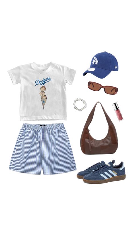 #blueadidas #dodgers #La#summer #outfitinspo #kelowna #canada #boxeroutfit #boxershorts Navy Blue Baseball Cap Outfit, Aestethic Fits, Cap Outfits For Women Summer, La Dodgers Outfit, Cap Outfits For Women, Nyc Summer Outfits, Dodgers Outfit, Backpacking Outfits, Nyc Outfits Summer