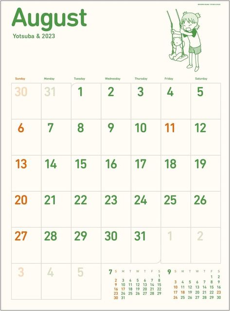 https://japanese-creative-books.com/product/manga/yotsubato-2023-calendar/ Cute August Calendar 2023, Yotsuba Calendar 2023, Calander Design Creative, August Calendar Aesthetic, 2023 Anime Calendar, Yotsuba Calendar, Monthly Calendar Aesthetic, August Calendar 2023 Aesthetic, August Planner