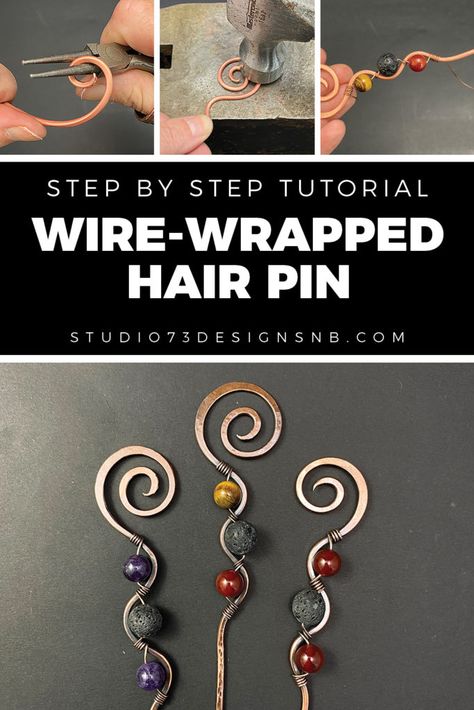 Diy Crystal Hair Pins, Wire Hair Pins Diy, Diy Wire Hair Pin, Wire Hair Pin, Wire Wrap Hair Accessories, Bead Wire Wrapping Diy, Wire Wrapping Tutorial Step By Step, Diy Wire Jewelry For Beginners, Hair Pin Tutorial