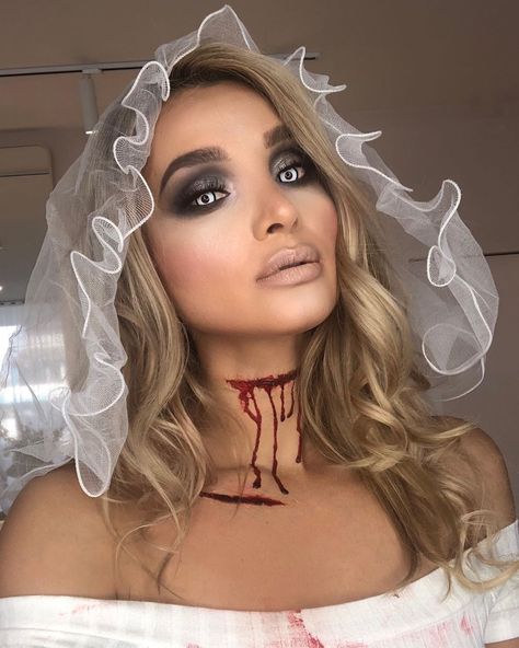 Haunted Bride Makeup, Scary Bride Halloween Costume, Zombie Bride Makeup Halloween, Halloween Bride Makeup Ideas, Zombie Couples Costumes, Scary Bride Makeup, Scary Bride Costume, Halloween Bride Makeup, Halloween Makeup Bride