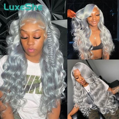 Just found this amazing item on AliExpress. Check it out! $46.95 | Grey 13x6 Hd Lace Frontal Wig Body Wave Colored Lace Front Wigs for Women Human Hair Brazilian 36 38 Inches Long 210 Density Birthday Color Wigs For Black Women, Birthday Hairstyles For Black Women Lace Front Wigs Color, Bodywave Lacefront Wig Hairstyle, 30 Inch Body Wave Wig Hairstyles, Gray Wig Hairstyles, Hair Styles For Wigs Black Women, Silver Skunk Stripe Hair, Silver Wig On Dark Skin, Wig Colors For Light Skin