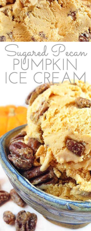 Sugared Pecan Pumpkin Ice Cream. This creamy and delicious ice-cream reminds me of pumpkin pie. Gourmet ice cream perfect for the holidays! #Pumpkin #IceCream #PumpkinIceCream #SugaredPecans #Dessert #PumpkinDessert #Fall Pecan Pumpkin, Holiday Ice Cream, Gourmet Ice Cream, Pumpkin Ice Cream, Sugared Pecans, Homemade Snickers, Pecan Ice Cream, Easy No Bake Desserts, Pumpkin Pecan