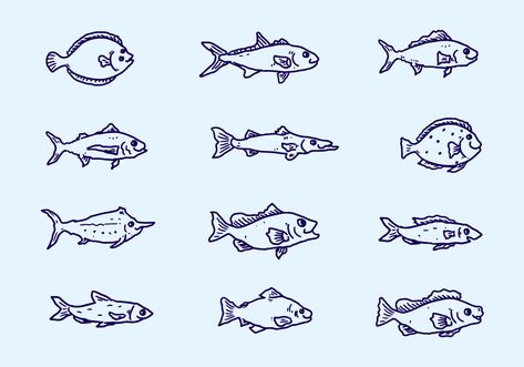 Sketch Fish Collection Vector Fish Line Drawing Simple, Hawaii Fish Tattoo, Simple Fish Design, Cartoon Fish Tattoo, Fish Flash Tattoo, Fish Outline Tattoo, School Of Fish Tattoo, Little Fish Tattoo, Cute Fish Tattoo