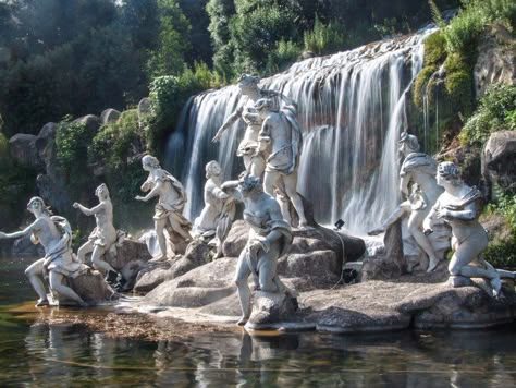 Caserta Italy, Palace Of Caserta, Anatomy Sculpture, Campania Italy, Italian Baroque, Waterfall Fountain, Italian Garden, Europe Travel Destinations, Royal Palace