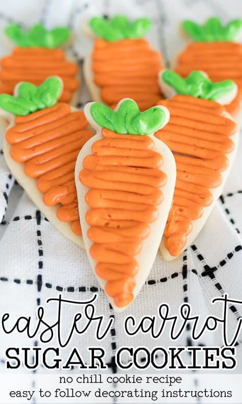 Easter Sugar Cookies are a soft, chewy sugar cookie decorated easily with colored frosting and simple piping tips. Kids and adults alike love to decorate and eat these sugar cookies! |Cooking with Karli| Easy Easter Cookies, Easter Sugar Cookies Decorated, Buttercream Cookies, Cooking With Karli, Easter Foods, Carrot Cookies, Easter Sugar Cookies, Royal Iced Cookies, Easter Sweets