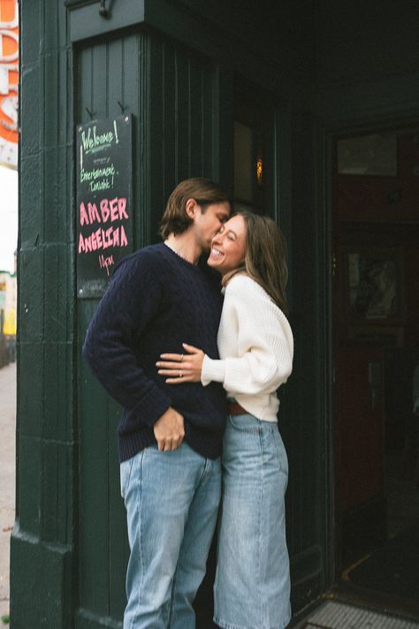 Casual Engagement Photos in Cambridge, MA - Maddy Bethune Photography Cozy Casual Engagement Photos, Engagement Photos Fair, Non Traditional Couples Photoshoot, Santa Barbara Engagement Shoot, Subtle Engagement Announcement Photos, Happy Engagement Photos, Engagement Shoot In The City, Engagement Photo Moodboard, Breakfast Engagement Photos