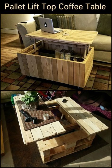 Diy Wood Coffee Table With Storage, Wood Crate Coffee Table Diy, Lift Up Desk, Lift Up Coffee Table Diy, Transforming Coffee Table, Lift Top Table, Lift Top Coffee Table Makeover, Pallet Coffee Table Diy Easy, Coffee Table Pallet Diy