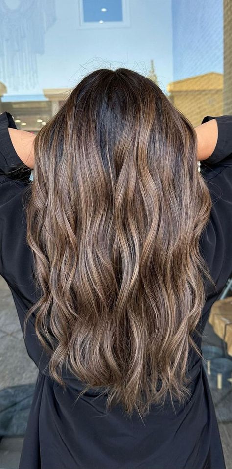 Cold Brew Balayage Hair, Soft Balayage Brown, Sandy Brown Balayage, Soft Brown Balayage, Coffee Balayage, Natural Balayage Brunette, Hair Ideas Balayage, Balayage Ash Brown, Balayage Hair Brunette