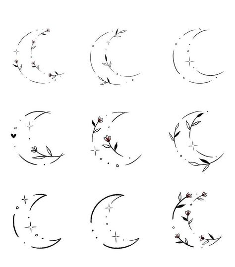 Outer Space Tattoos Simple, Sun Moon And Flower Tattoo, Cute Girly Tattoos Small Pretty, Moon Doodle Art, Moon And Heart Tattoo, Waxing Crescent Moon Tattoo, Moon And Star Tattoos, Moon Tattoo Designs For Women, Simple Moon Tattoo