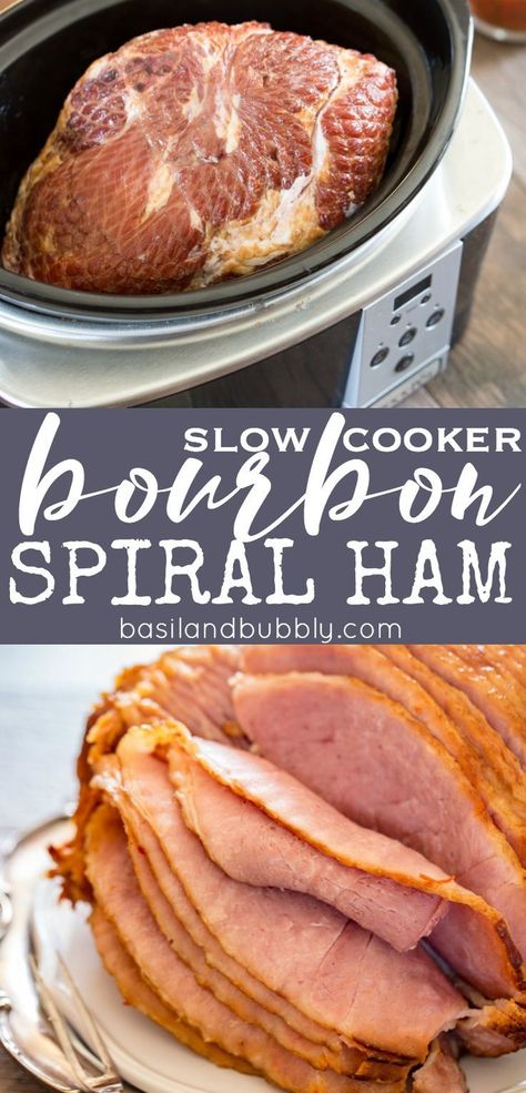 How to make spiral ham in the crock pot ( slow cooker ).  Plus ham glaze recipe with bourbon, pepper jelly, and brown sugar. Slow Cooker Spiral Ham, Cooking Spiral Ham, Slow Cooker Ham Recipes, Ham Recipes Crockpot, Ham Dishes, Crockpot Ham, Slow Cooker Ham, Spiral Ham, Homemade Lunch