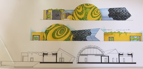 #2 kindergarten elevations + sections al3 Kindergarten Elevation Design, Kindergarten Design Plan Concept, Kindergarten Elevation Architecture, Kindergarten Plan Architecture Projects, Kindergarten Elevation, Drawing Ideas For Kindergarten, Kindergarten Plan, Architecture Model Trees, Wall Drawing Ideas