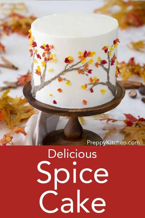 Fluffy Cake, Thanksgiving Cakes, Preppy Kitchen, Fall Tree, Decorating Videos, Meringue Buttercream, Fall Cakes, Swiss Meringue, Swiss Meringue Buttercream