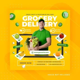 User13573699 | Freepik Label Graphic Design, Fruit Grocery, Design Company Website, Vegetable Delivery, Graphic Design Content, Business And Advertising, Grocery Basket, For Instagram Post, Happy Farm