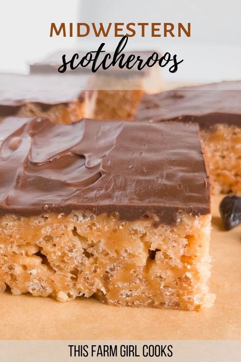 Rice Krispie Bars With Peanut Butter, Best Scotcheroos Recipe, Rice Krispie Scotcheroos, Peanut Butter Scotcheroos, Soft Scotcheroos Recipe, Scotcheroos Recipe Best, Pb Rice Krispie Treats, Easy Scotcheroos, Peanut Butter Rice Krispie Squares