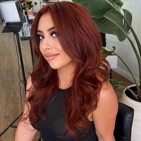 Red Hair For Medium Skin Tone, Expensive Red Hair, Black Hair To Red Hair Color, Deep Copper Red Hair, Shay Mitchell Red Hair, Ruby Copper Hair, Dark Red Copper Hair Color, Cooper Red Hair Color, Black Hair To Red