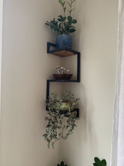 Picture of a practical corner shelf for potted plants Wall Mirror Decor Ideas, Floating Shelves Decor, Wall Corner Shelf, Small Shelving Unit, Corner Shelf Ideas, Wall Mirror Decor, Outdoor Fall Decor Ideas, Mirror Decor Ideas, Shelves Decor