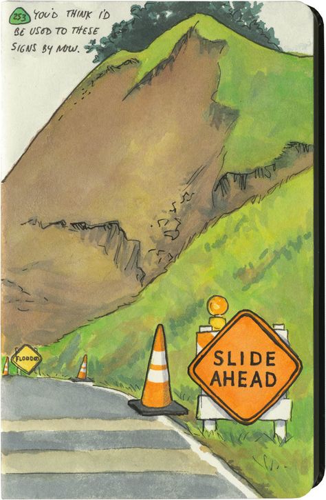 One of many landslide warnings after California's wettest winters in years. Earth Quake Drawing, Landslide Illustration, Landslide Poster, Landslide Drawing, Cover Page For Project, Project Cover Page, Random Sketches, Urban Sketches, Sketch Books