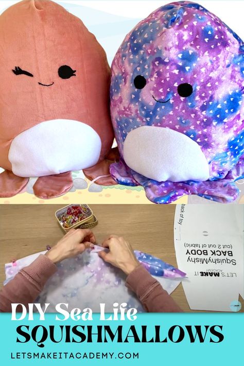 In this sew-along tutorial I show you how to make huge custom DIY Sea Life Squishmallows. My Squishmallow directions are so EASY. You'll watch each step, and learn how to design and customize a 20 inch sea life Squishmallow plush. You may choose to sew a jellyfish, octopus, crab or a shark plush. You may hand sew or machine so yours, it's your choice. Squishmallow Pattern Free, Diy Squishmallow Pattern, How To Make A Squishmallow, Squishmallows Sewing Pattern, Squishmallow Sewing Pattern, Squishmallow Diy, Diy Squishmallow Sewing Pattern, Diy Squishmallow, Jellyfish Plush Pattern