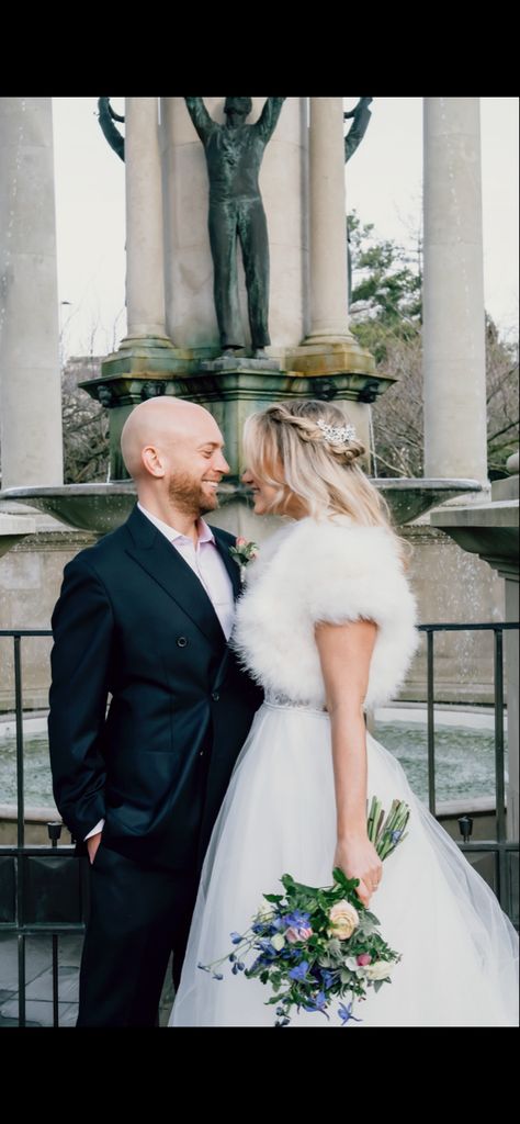 Blonde bride bald groom Bald Groom Wedding, Blonde Bride, Wedding Groom, Wedding Portraits, Wedding Couples, Winter Wedding, Bride Groom, Wedding Inspo, Getting Married