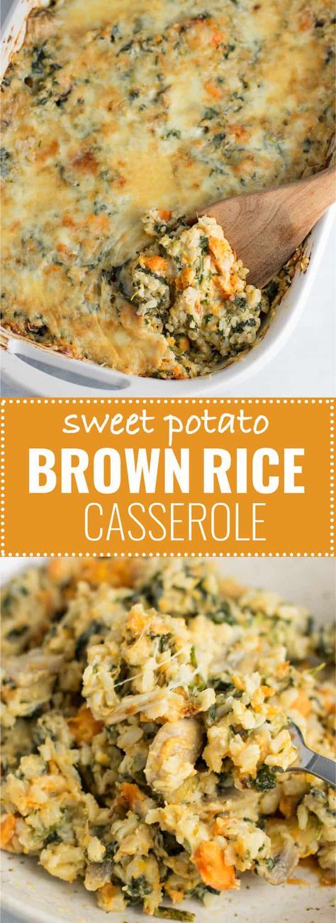 Sweet Potato Brown Rice Casserole Recipe - with greek yogurt Brown Rice And Sweet Potato Recipes, Brown Rice Casserole Recipes Healthy, Leftover Brown Rice Recipes Healthy, Casseroles With Sweet Potatoes, Healthy Meals With Brown Rice, Healthy Rice Casserole, Recipes For Brown Rice, Sweet Potatoes And Rice, Rice And Sweet Potato Recipe