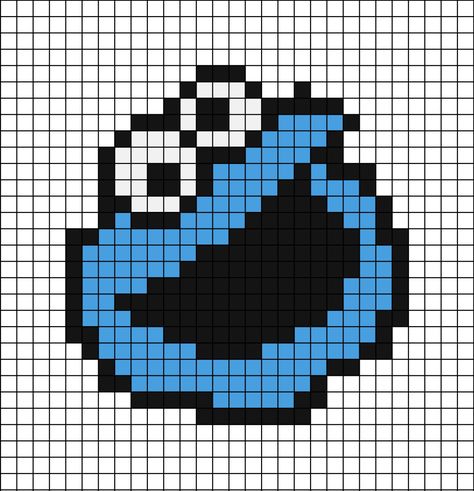 A pixel art template of Cookie Monster's face. His mouth is open, head tilted to the left with wobbly eyes. Pixel Art Sesame Street, Sesame Street Pixel Art, Cookie Monster Pixel Art, Cartoon Pixel Art, Face Pixel Art, Pixel Art Food, Graph Paper Drawings, Easy Pixel Art, Pixel Art Templates