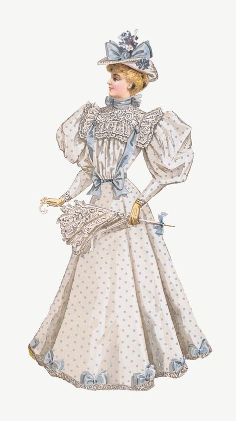 Victorian Dress Illustration, Edwardian Dresses, Person Art, Vintage Fashion Illustration, 1890s Fashion, Victorian Pattern, 1900s Fashion, Dress Illustration, Fashion Illustration Vintage