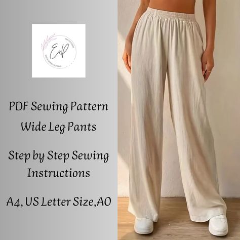 Wide Leg Woman Pants Sewing pattern, Woman PDF sewing printable pattern, Large sizes patterns, Easy to make, Instant Download. Diy Wide Leg Pants Pattern, How To Sew Wide Leg Pants, Easy Wide Leg Pants Pattern, Plus Size Pants Sewing Pattern, Easy Sew Pants, Flowy Pants Pattern Sewing, Linen Pants Sewing Pattern Free, Wide Leg Pants Sewing Pattern Free, Diy Clothes Patterns For Women